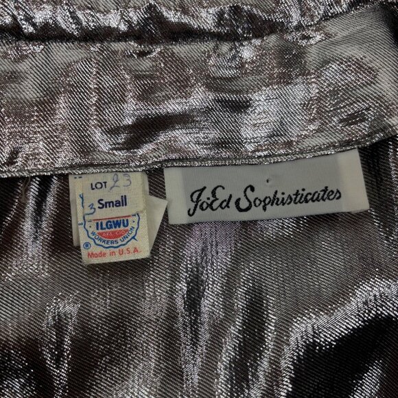 Vintage 70s Disco Shirt Womens Medium Silver Metallic Surplice Wrap Sequin Eveni - Picture 10 of 12